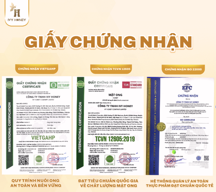 chứng nhận mật ong uy t&iacute;n ivy honey
